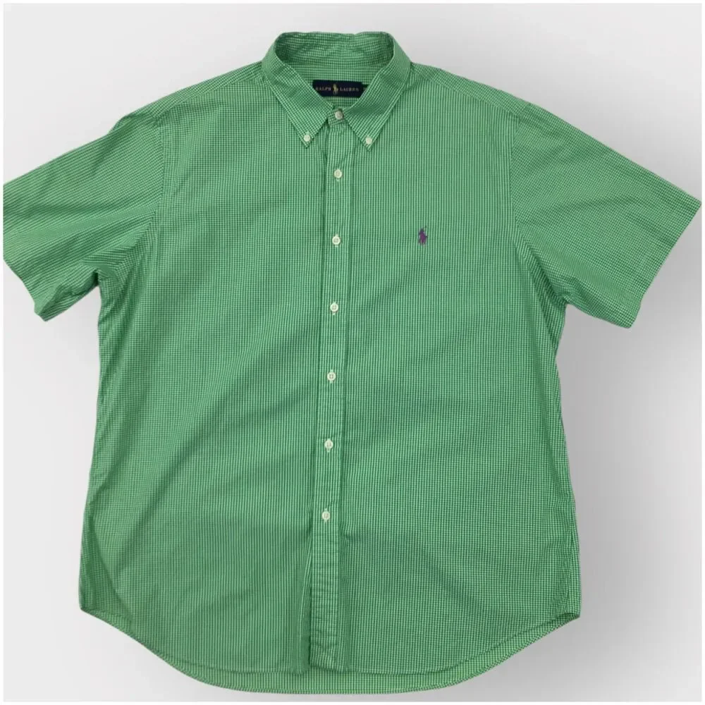 Ralph‎ Lauren Shirt Mens Size XL Green Tablecloth Oxford Classic Fit Cotton Pony